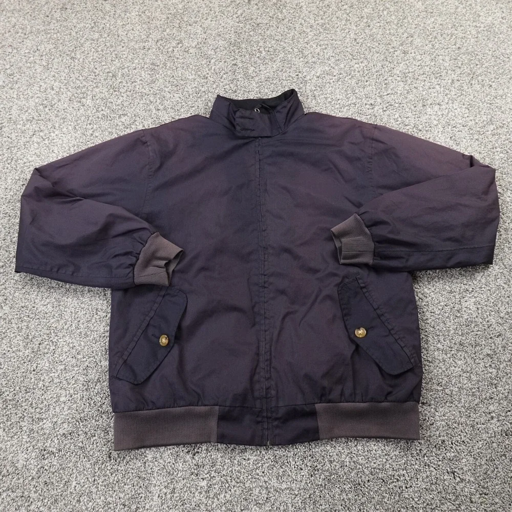 Orvis Jacket Mens M Black Chin Strap Windbreaker Bomber‎ Zip Coat Grunge Faded
